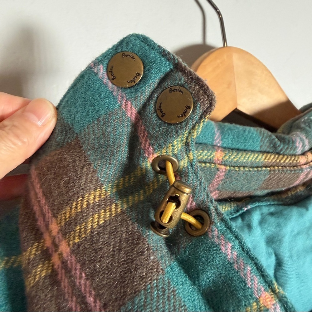 Boden Teal Brown Pink Yellow Plaid Pembroke Hooded Puffer Vest Size 16 - Picture 14 of 16